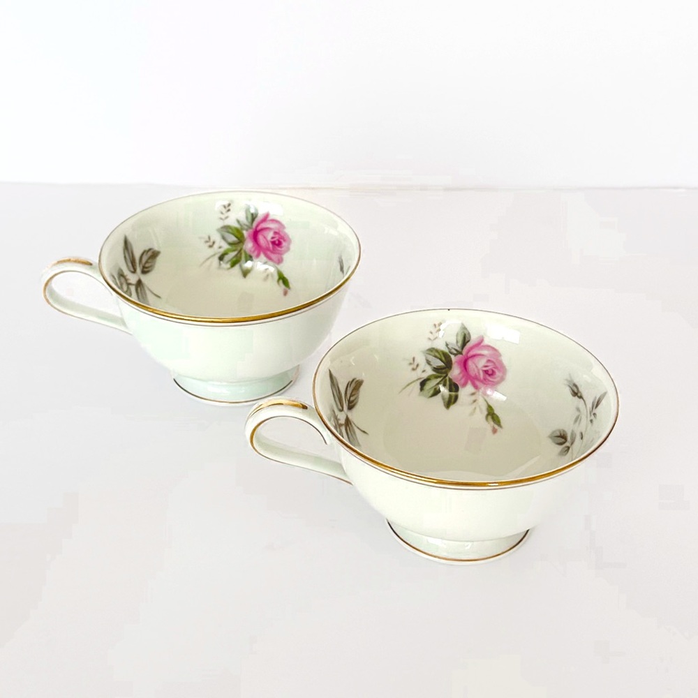 2 Noritake China 5460 Rosa teacups Coffee Teaparties Entertaining Fine Porcelain